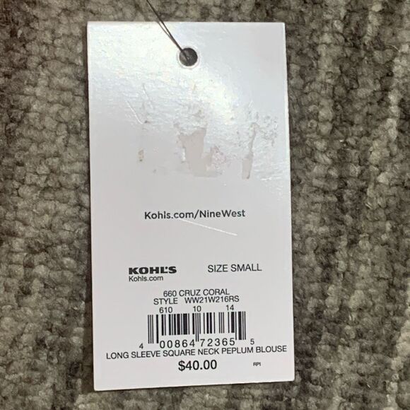 Brand New Nine West Women's Small Salmon Pink Peplum Square Neck Blouse Top - Picture 4 of 7